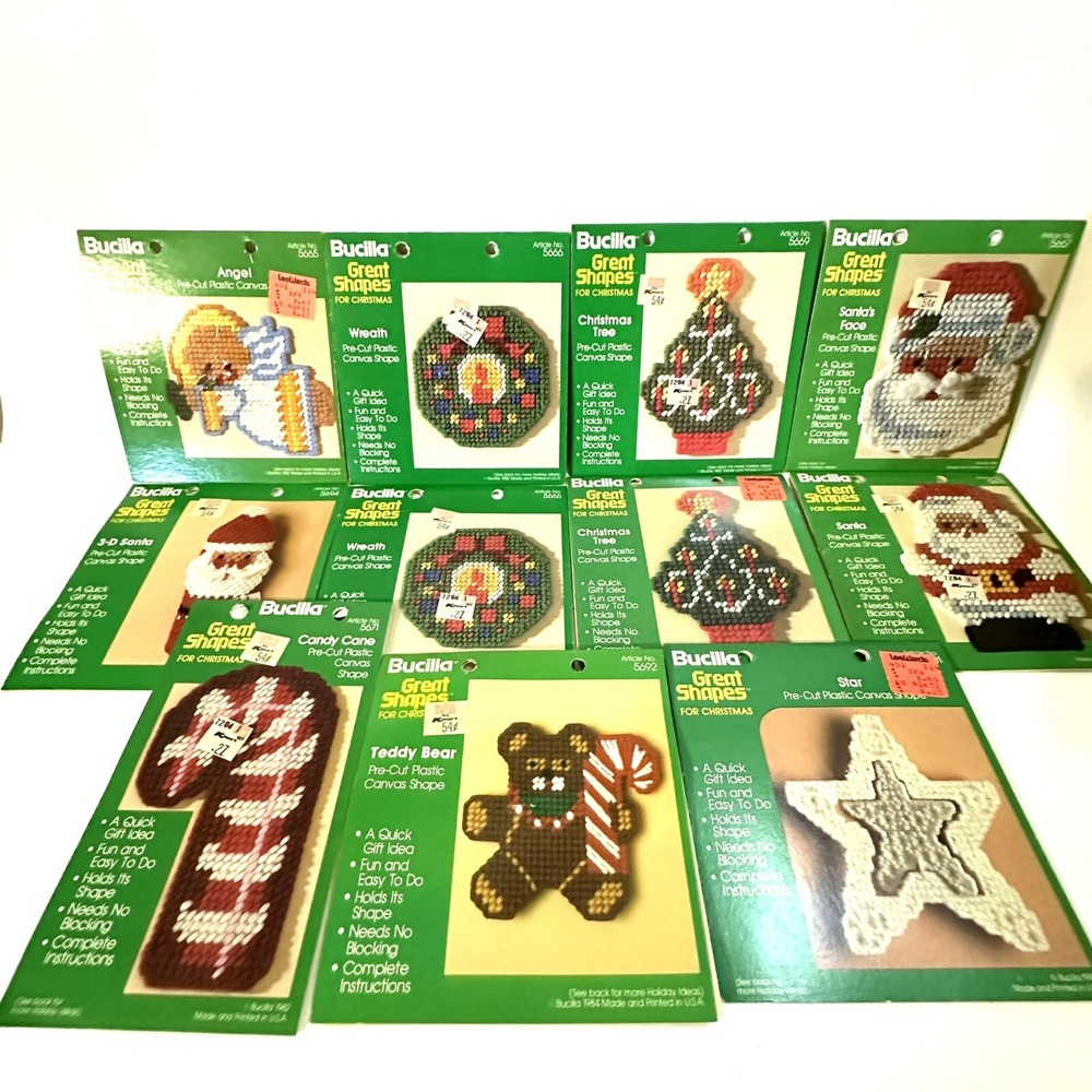 11 Vintage Bucilla  Shapes Christmas Trees Candy Cane Bell Wreath‎ Angel Santa